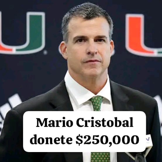 Miami Hurricane Head Coach Mario Cristobal, Donates Entire One-Year Contract Extension and $250,000 Bonus to Charity and Homelessness Support, Cementing Legacy Miami Hurricane…