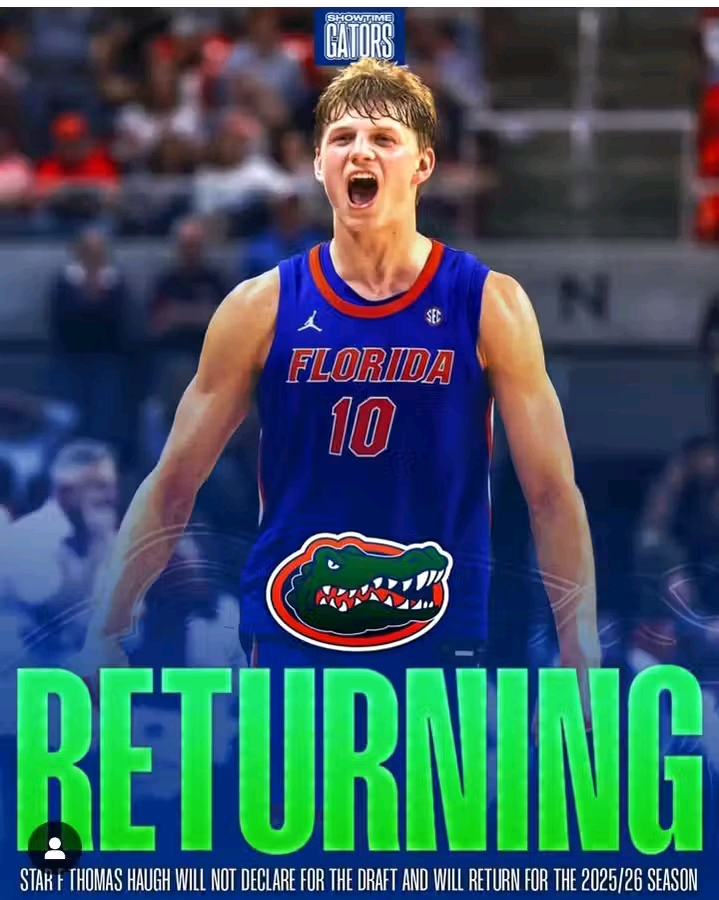 Thomas Haugh, a 6-Foot-9 Sophomore Return to Florida Gators. Haugh averaged 9.8 points, 6.1 rebounds, and nearly a block and a steal per game while shooting 34% from three-point range. Welcome Back, Towering Thomas!”