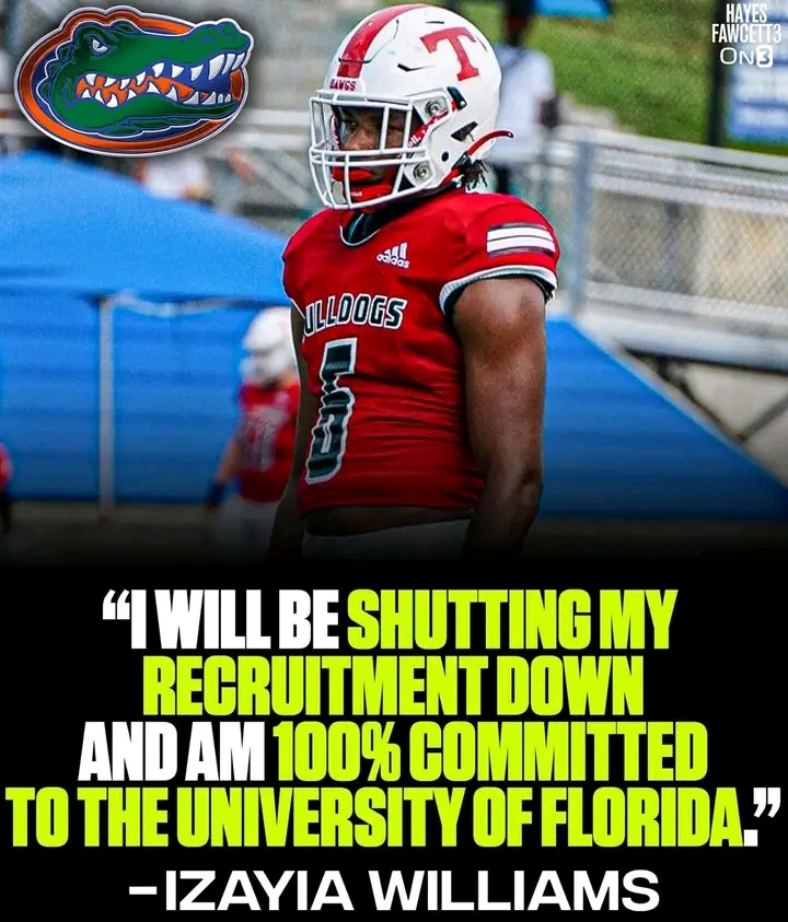 GATORS NATION REJOICES: NO 1 LB and Florida Commit Izayia Williams declared he is shutting Recruitment shutdown and will remain 100% committed to Gator