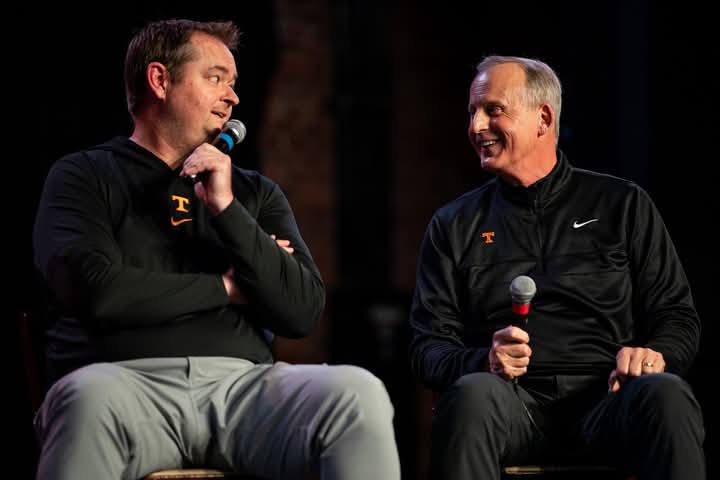 Breaking News: Rick Barnes Delivers Hilarious Jab at Josh Heupel, Promising to ‘Get You in Great Shape’ During Lively Exchange at Tennessee’s Big Orange Caravan Event, Sparking Laughter and Camaraderie Among Vols Fans and Coaches