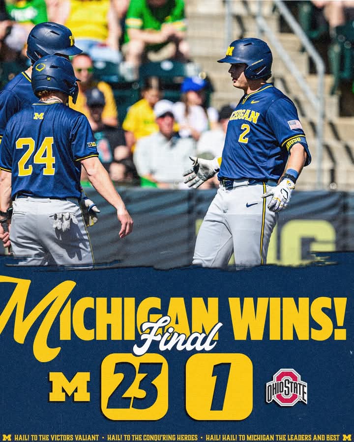Good News: And with that Michigan baseball sets a program record for largest margin of victory over Ohio State.  Scorched earth in Columbus, courtesy of the Michigan Wolverines.