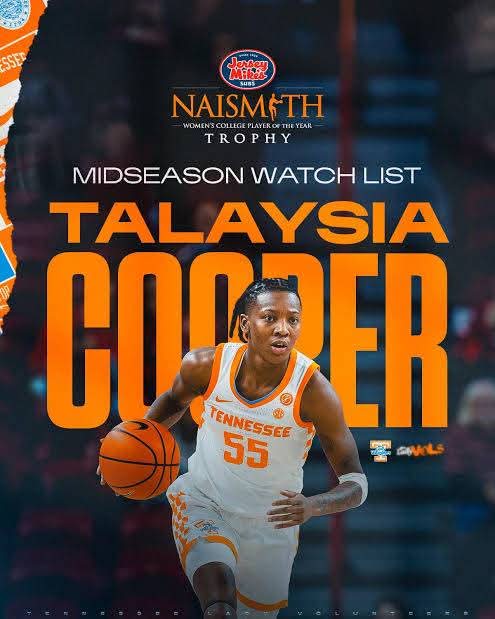 KNOXVILLE, TN – Tennessee Lady Volunteers basketball star Talaysia Cooper has etched her name into history, becoming the latest recipient of the prestigious Naismith Trophy, awarded annually to the nation’s top women’s college basketball player.