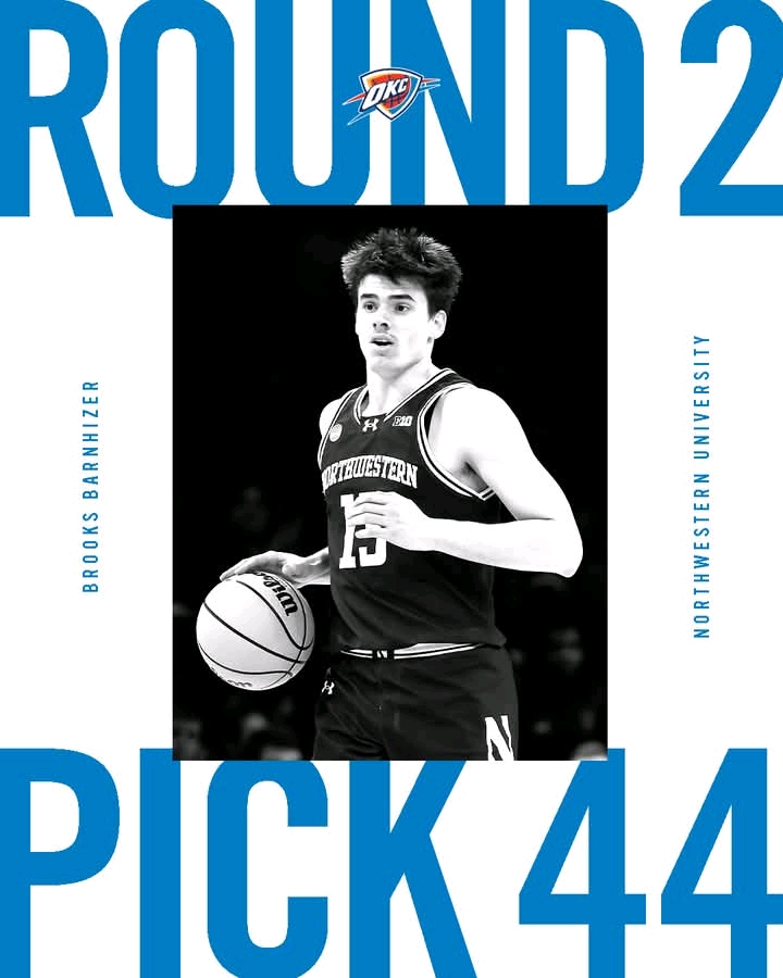 With the 44th Pick in the 2025 NBA Draft, the Oklahoma City Thunder Selects Brooks Barnhizer — The Gritty, All-Around Northwestern Standout Poised to Bring Tenacity, Versatility, and High-IQ Playmaking to OKC’s Rising Young Core⚡️